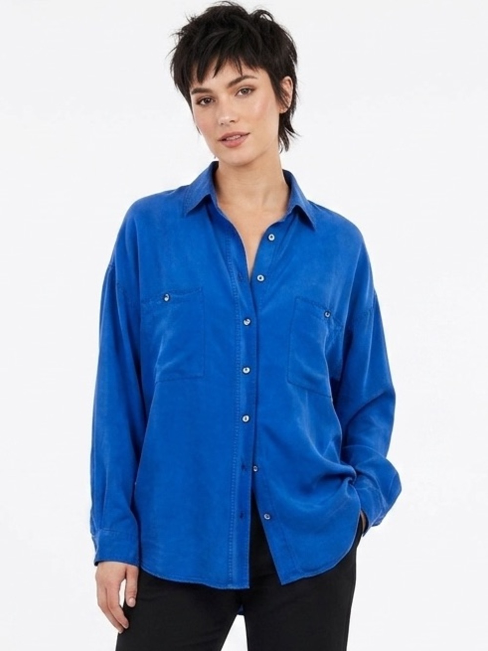 SILK VINTAGE SMART SET Cobalt Blue relaxed fit button down Blouse Size Large